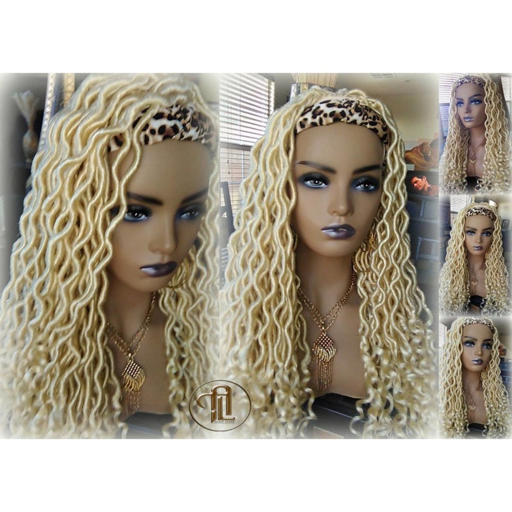 Headband Wig Blonde 613 Platinum Goddess Faux Locs Gypsy Bohemian Boho Dread Wig